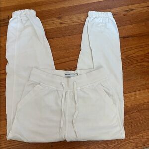 BERSHKA Off-White Ribbed Knit Sweatpants